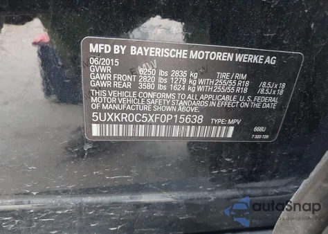 2015 BMW X5 xDrive35I from USA, damaged, VIN 5UXKR0C5XF0P15638